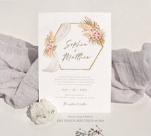 Load image into Gallery viewer, Pampas Grass Arch Wedding Invitation Set Template, Tropical Boho Dry Fluffy Grass Palm Leaf, Bohemian Desert Orchid, Printable, Download 017