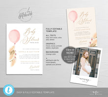 Load image into Gallery viewer, Balloon Pampas Grass Baby Shower by Mail Invitation Template, DIY Boho Baby Dried Grass Invites, Desert, Printable, Instant Download 017