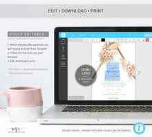 Load image into Gallery viewer, Boho Pampas Grass Arch Wedding Invitation Set Template, Tropical Dried Grass Palm Leaf, Bohemian Desert Orchid, Printable, Inst Download 017