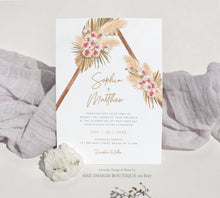 Load image into Gallery viewer, Boho Pampas Grass Arch Wedding Invitation Set Template, Tropical Dried Grass Palm Leaf, Bohemian Desert Orchid, Printable, Inst Download 017