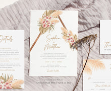 Load image into Gallery viewer, Boho Pampas Grass Arch Wedding Invitation Set Template, Tropical Dried Grass Palm Leaf, Bohemian Desert Orchid, Printable, Inst Download 017
