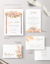 Load image into Gallery viewer, Pampas Grass Arch Wedding Invitation Set Template, Tropical Boho Dry Fluffy Grass Palm Leaf, Bohemian Desert Orchid, Printable, Download 017