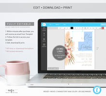 Load image into Gallery viewer, Pampas Grass Wedding Invitation Template, Tropical Boho Dried Fluffy Grass Palm Leaf Invite, Bohemian Desert Orchid, Printable, Download 017