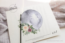 Load image into Gallery viewer, Celestial Moon Wedding Invitation Set Template, Starry Night Sky Wedding Suite, Mystic Sacred Geometry, Navy Blue Galaxy Space, Editable 022