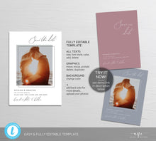 Load image into Gallery viewer, Modern Minimalist Save The Date Template, Printable Wedding Date Announcement Card with Photo, 100% Editable, Instant Download, Templett 011