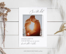 Load image into Gallery viewer, Modern Minimalist Save The Date Template, Printable Wedding Date Announcement Card with Photo, 100% Editable, Instant Download, Templett 011