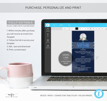 Load image into Gallery viewer, Celestial Moon Wedding Menu Template, Starry Night Sky Dinner Menu Card, Sacred Geometry, Blue Galaxy Space, Editable Printable Download 022