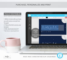 Load image into Gallery viewer, Moon and Stars Place Card Template, Printable Celestial Wedding Bridal Escort Card, Editable Constellations Galaxy Name Cards, Download, 022