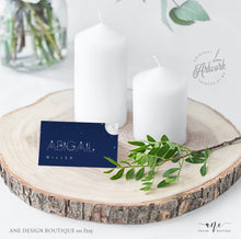 Load image into Gallery viewer, Moon and Stars Place Card Template, Printable Celestial Wedding Bridal Escort Card, Editable Constellations Galaxy Name Cards, Download, 022