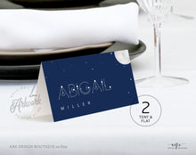 Load image into Gallery viewer, Moon and Stars Place Card Template, Printable Celestial Wedding Bridal Escort Card, Editable Constellations Galaxy Name Cards, Download, 022