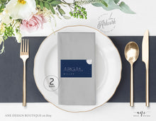 Load image into Gallery viewer, Moon and Stars Place Card Template, Printable Celestial Wedding Bridal Escort Card, Editable Constellations Galaxy Name Cards, Download, 022