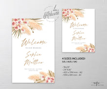 Load image into Gallery viewer, Boho Pampas Grass Wedding Welcome Sign Template, Modern Tropical Beach Editable Poster Sign, Orchid Dried Grass, Printable, DIY Download 017