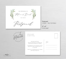 Load image into Gallery viewer, Greenery Postponed Wedding Postcard Template, Change the Date Printable, Change of Plans Announcement Card, Fully Editable Inst Download 008