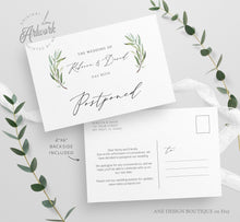 Load image into Gallery viewer, Greenery Postponed Wedding Postcard Template, Change the Date Printable, Change of Plans Announcement Card, Fully Editable Inst Download 008