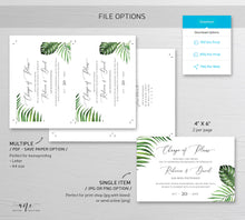 Load image into Gallery viewer, Tropical Change of Plans Wedding Postcard Template, Change the Date Printable, Postponed Wedding Announcement Card, Editable, Download, 002