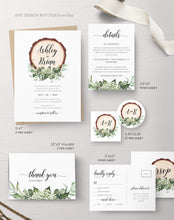 Load image into Gallery viewer, Rustic Greenery Wedding Invitation Set Printable Template, Boho Eucalyptus Baby's Breath, Wood Country Barn, 100% Editable, Download DIY 018