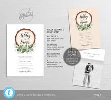 Load image into Gallery viewer, Rustic Greenery Wedding Invitation Set Printable Template, Boho Eucalyptus Baby's Breath, Wood Country Barn, 100% Editable, Download DIY 018