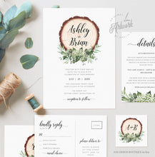 Load image into Gallery viewer, Rustic Greenery Wedding Invitation Set Printable Template, Boho Eucalyptus Baby's Breath, Wood Country Barn, 100% Editable, Download DIY 018