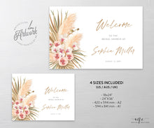 Load image into Gallery viewer, Boho Pampas Grass Bridal Shower Welcome Sign Template, Modern Tropical Beach, Editable Horizontal Shower Printable Poster Sign, Download 017