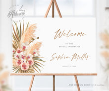 Load image into Gallery viewer, Boho Pampas Grass Bridal Shower Welcome Sign Template, Modern Tropical Beach, Editable Horizontal Shower Printable Poster Sign, Download 017