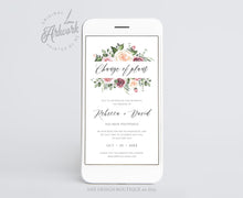 Load image into Gallery viewer, Mauve Rose Digital Change of Plans Wedding Text Template, Change the Date Card, Rescheduled Postponement Announcement Evite, Download 007
