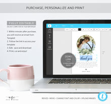 Load image into Gallery viewer, Photo Greenery Thank You Letter Template, Rustic Wedding Menu Thank You Napkin Note, Printable In Lieu of Favor, Editable 4x6in Download 018