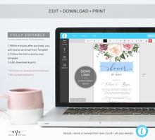 Load image into Gallery viewer, Boho Floral Shower by Mail Invitation Template, Mauve Blush Roses Virtual Bridal Baby Shower, 100% Editable, Printable, Digital Download 007