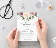 Load image into Gallery viewer, Boho Floral Shower by Mail Invitation Template, Mauve Blush Roses Virtual Bridal Baby Shower, 100% Editable, Printable, Digital Download 007
