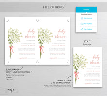 Load image into Gallery viewer, Baby's Breath Baby Shower by Mail Invitation Template, DIY Elegant Rustic Gypsophila Baby Shower Invites, Printable, Instant Download 018