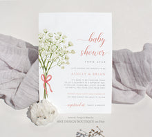 Load image into Gallery viewer, Baby's Breath Baby Shower by Mail Invitation Template, DIY Elegant Rustic Gypsophila Baby Shower Invites, Printable, Instant Download 018