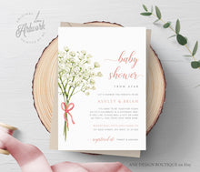 Load image into Gallery viewer, Baby's Breath Baby Shower by Mail Invitation Template, DIY Elegant Rustic Gypsophila Baby Shower Invites, Printable, Instant Download 018