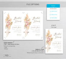 Load image into Gallery viewer, Boho Pampas Swing Bridal Invitation Template, Bohemian, DIY Boho Invites, Desert, Original Artwork, Fully Editable, Printable Download 017