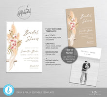 Load image into Gallery viewer, Boho Pampas Swing Bridal Invitation Template, Bohemian, DIY Boho Invites, Desert, Original Artwork, Fully Editable, Printable Download 017