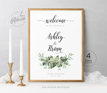 Load image into Gallery viewer, Rustic Greenery Wedding Welcome Sign Template, Country Barn Wedding Baby's Breath Bridal Reception Sign, Editable Printable DIY Download 018