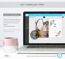 Load image into Gallery viewer, Rustic Photo Save The Date Template, Mauve Rose Printable Boho Wedding Date Announcement Card with Photo, Editable, Download, Templett 007