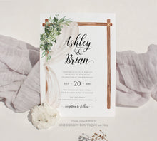Load image into Gallery viewer, Rustic Arch Greenery Wedding Invitation Set Printable Template, Eucalyptus, Baby's Breath, Country Barn Boho, 100% Editable Download DIY 018