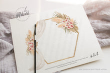 Load image into Gallery viewer, Pampas Grass Arch Wedding Invitation Set Template, Tropical Boho Dry Fluffy Grass Palm Leaf, Bohemian Desert Orchid, Printable, Download 017