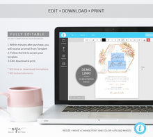 Load image into Gallery viewer, Pampas Grass Arch Wedding Invitation Set Template, Tropical Boho Dry Fluffy Grass Palm Leaf, Bohemian Desert Orchid, Printable, Download 017