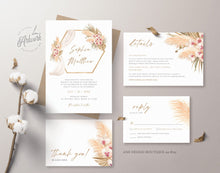 Load image into Gallery viewer, Pampas Grass Arch Wedding Invitation Set Template, Tropical Boho Dry Fluffy Grass Palm Leaf, Bohemian Desert Orchid, Printable, Download 017