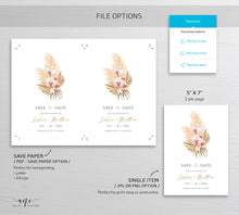 Load image into Gallery viewer, Boho Pampas Grass Save The Date Template, Tropical Bohemian Dried Palm Leaf Wedding Date Announcement Card, Printable, Instant Download 017