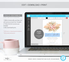 Load image into Gallery viewer, Tropical Pampas Grass Wedding Invitation Template Set, Boho Dry Fluffy Grass Palm Leaf Invites, Fall Bohemian Blush, Printable, Download 017