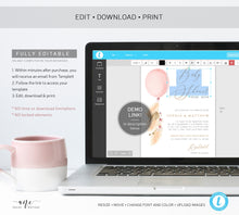 Load image into Gallery viewer, Balloon Pampas Grass Baby Shower by Mail Invitation Template, DIY Boho Baby Dried Grass Invites, Desert, Printable, Instant Download 017