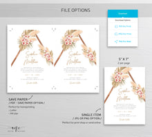 Load image into Gallery viewer, Boho Pampas Grass Arch Wedding Invitation Set Template, Tropical Dried Grass Palm Leaf, Bohemian Desert Orchid, Printable, Inst Download 017
