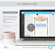 Load image into Gallery viewer, Pampas Grass Arch Wedding Invitation Set Template, Tropical Boho Dry Fluffy Grass Palm Leaf, Bohemian Desert Orchid, Printable, Download 017