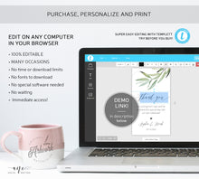 Load image into Gallery viewer, Boho Sage Green Wedding Template BUNDLE, Garden Lake Greenery Invitation Set, Wedding Signs, Editable, Printable, Download, DIY Templett 008