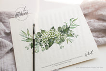 Load image into Gallery viewer, Rustic Greenery Wedding Menu Template, Eucalyptus Monogram Printable Dinner Menu Card, Bridal Shower Menu, Fully Editable Download DIY 018