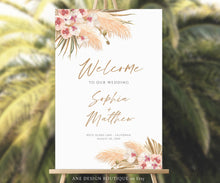 Load image into Gallery viewer, Boho Pampas Grass Wedding Welcome Sign Template, Modern Tropical Beach Editable Poster Sign, Orchid Dried Grass, Printable, DIY Download 017