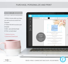 Load image into Gallery viewer, Pampas grass Wedding Menu Template, Boho Dried Grass Printable Dinner Menu Card, Tropical Bridal Shower Menu Fully Editable Download DIY 017