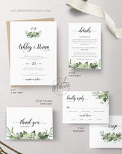 Load image into Gallery viewer, Greenery Monogram Wedding Invitation Set Template, Eucalyptus, Baby's Breath, Rustic Country Barn Boho, 100% Editable Printable Download 018