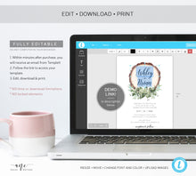 Load image into Gallery viewer, Rustic Greenery Wedding Invitation Set Printable Template, Boho Eucalyptus Baby's Breath, Wood Country Barn, 100% Editable, Download DIY 018